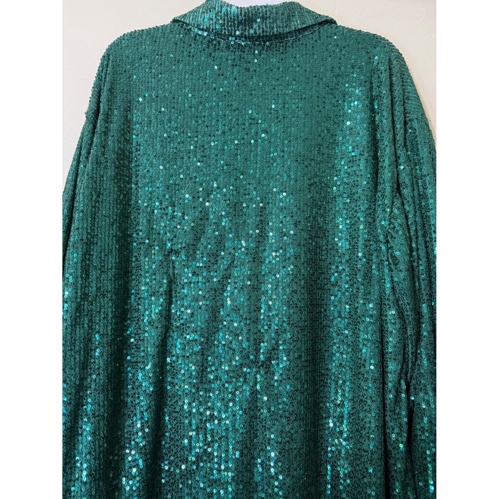 BIBI Emerald Green Sequin Button Down Shirt Long Sleeve Top XL Holiday Top - Picture 9 of 10